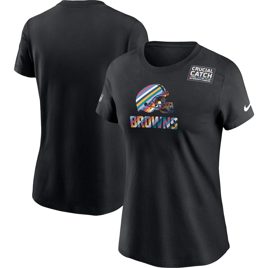Women's Cleveland Browns 2020 Black Sideline Crucial Catch Performance T-Shirt(Run Small)